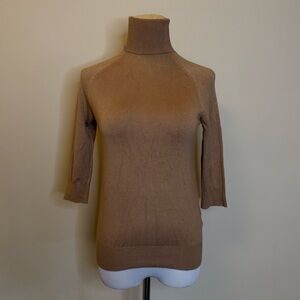 Zara Tan Brown Turtleneck Top Size Small 3/4 Sleeve Knit Minimalist Chic